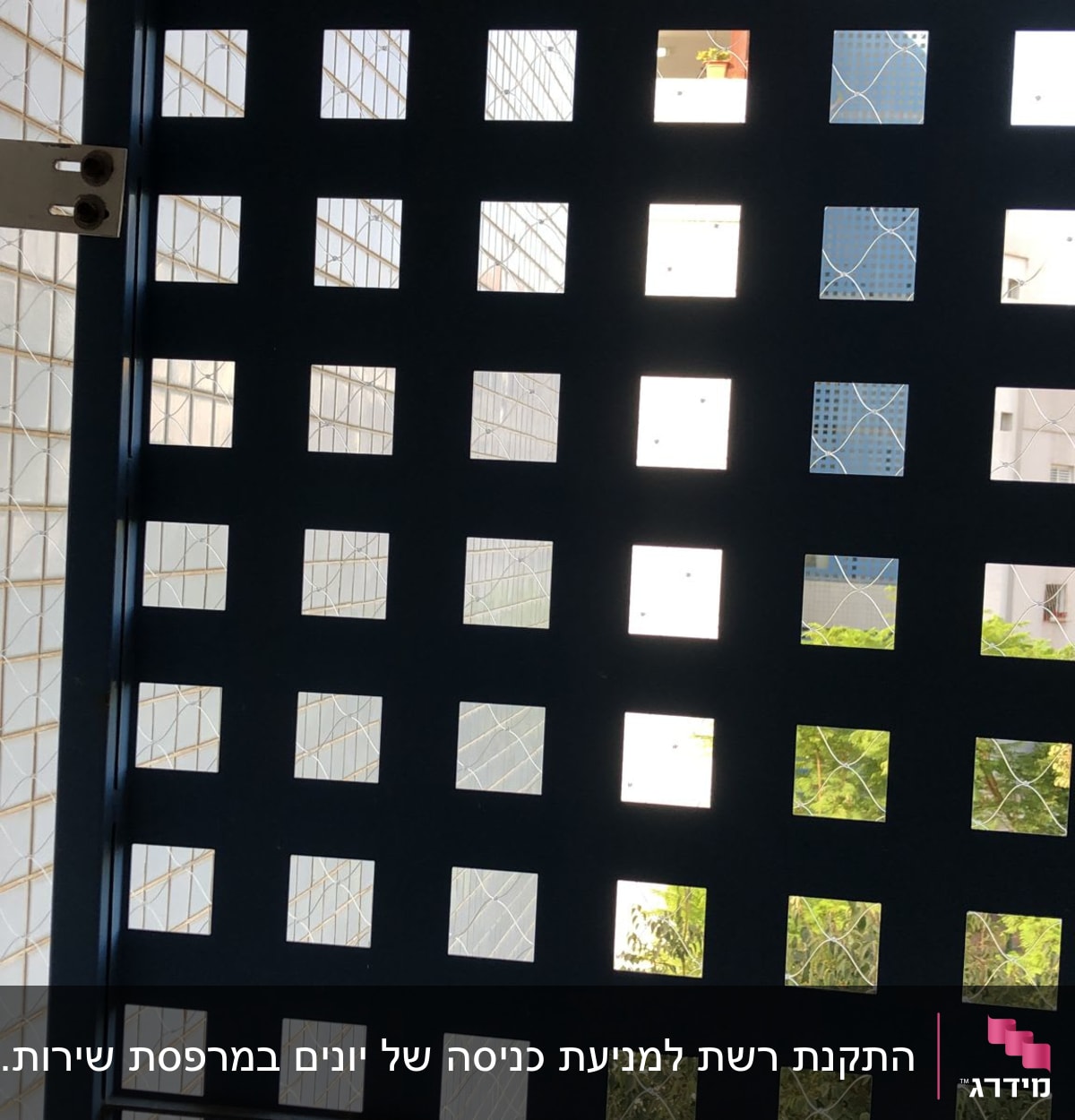 רשת מתכת מרובעת עם חוטים למניעת כניסת יונים